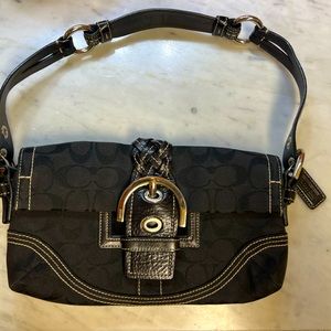 Coach Soho Bag Black Leather Signature Jacquard